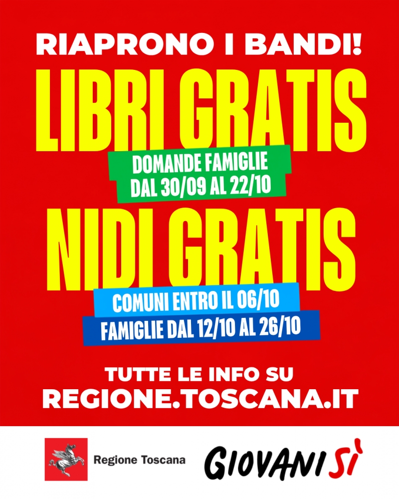 Riaprono i termini dei bandi Nidi Gratis e Libri Gratis per l�anno educativo e scolastico 2026/2027